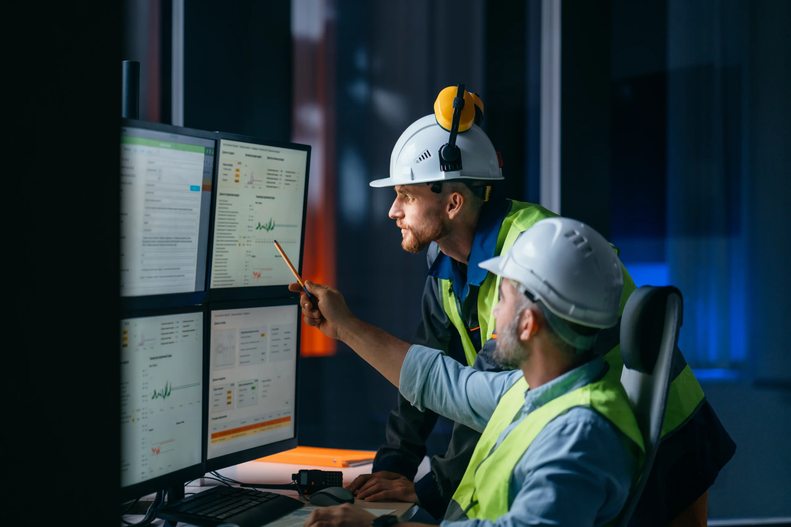Workers reviewing data